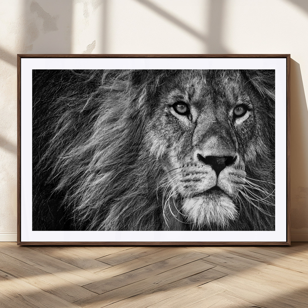 MGC-FP-36x24 - Black and White Lion Canvas Wall Art Print