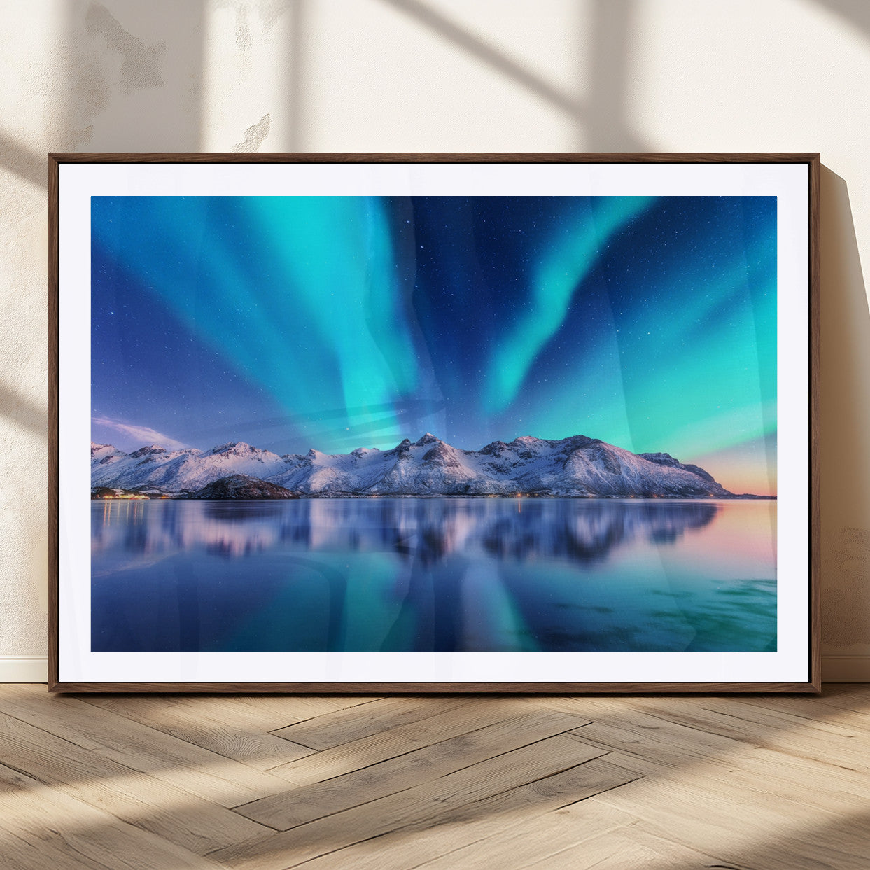 MGC-FP-36x24 - Northern Lights above Mountain Wall Art, Northern Lights Wall Art Canvas Print