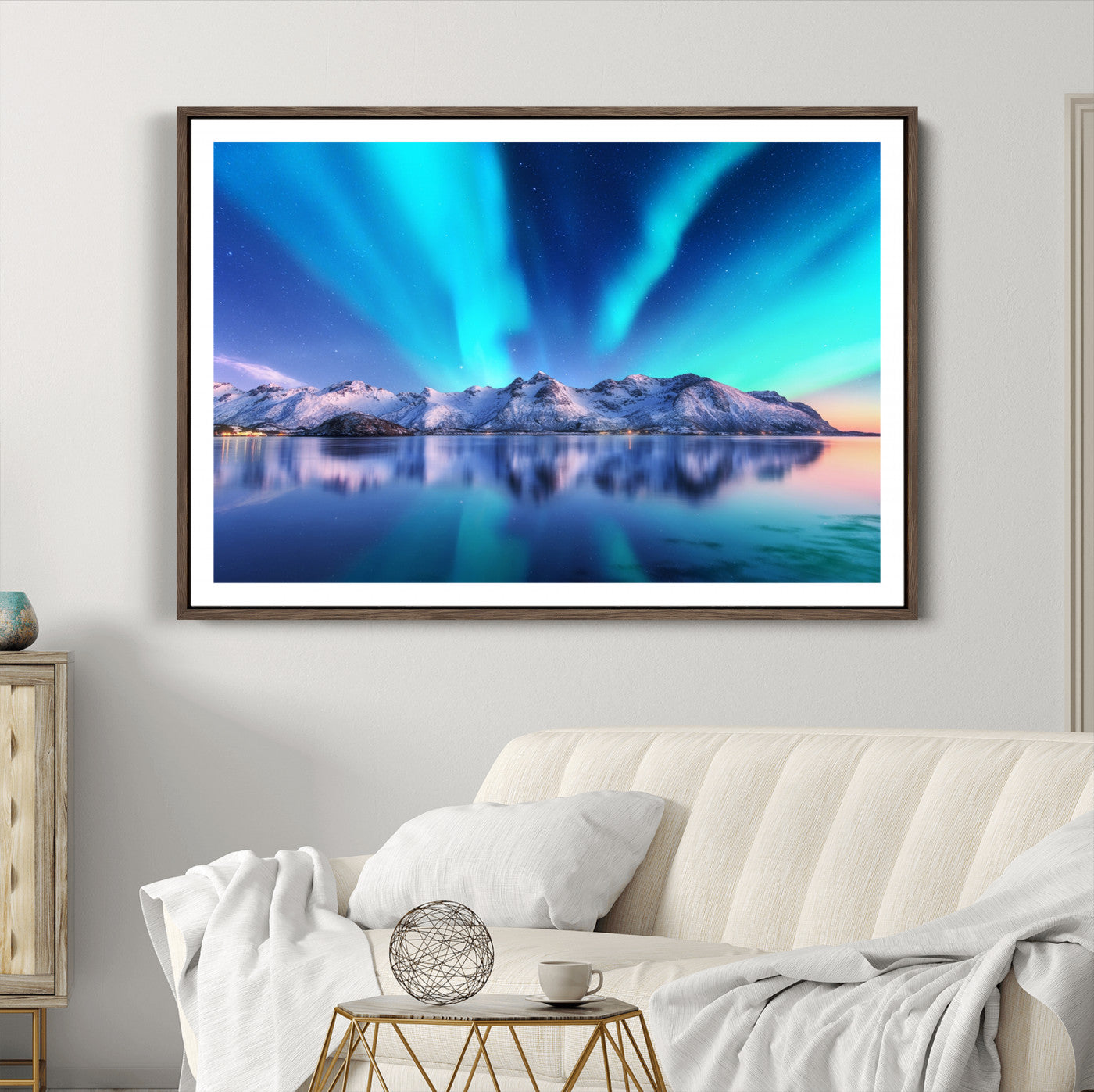 49902-MGC-FP-36x24_Walnut-Northern Lights above Mountain Wall Art, Northern Lights Wall Art Canvas Print