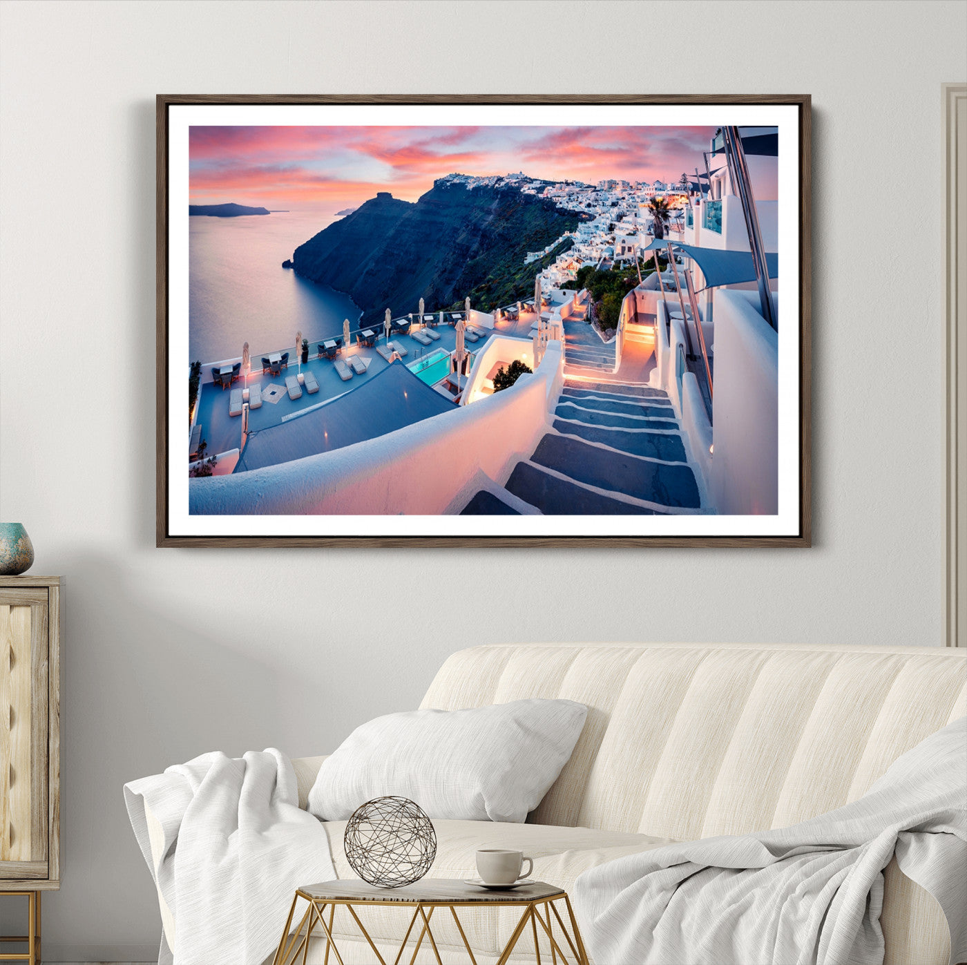 65067-MGC-FP-36x24_Walnut-Greece Santorini Wall Art Landscape Canvas Print