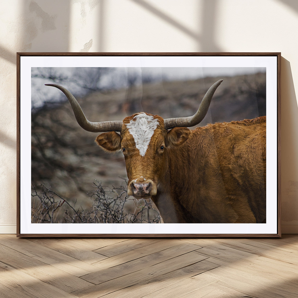 MGC-FP-36x24 - Framed Big Cow Animal Wall Art Canvas Print