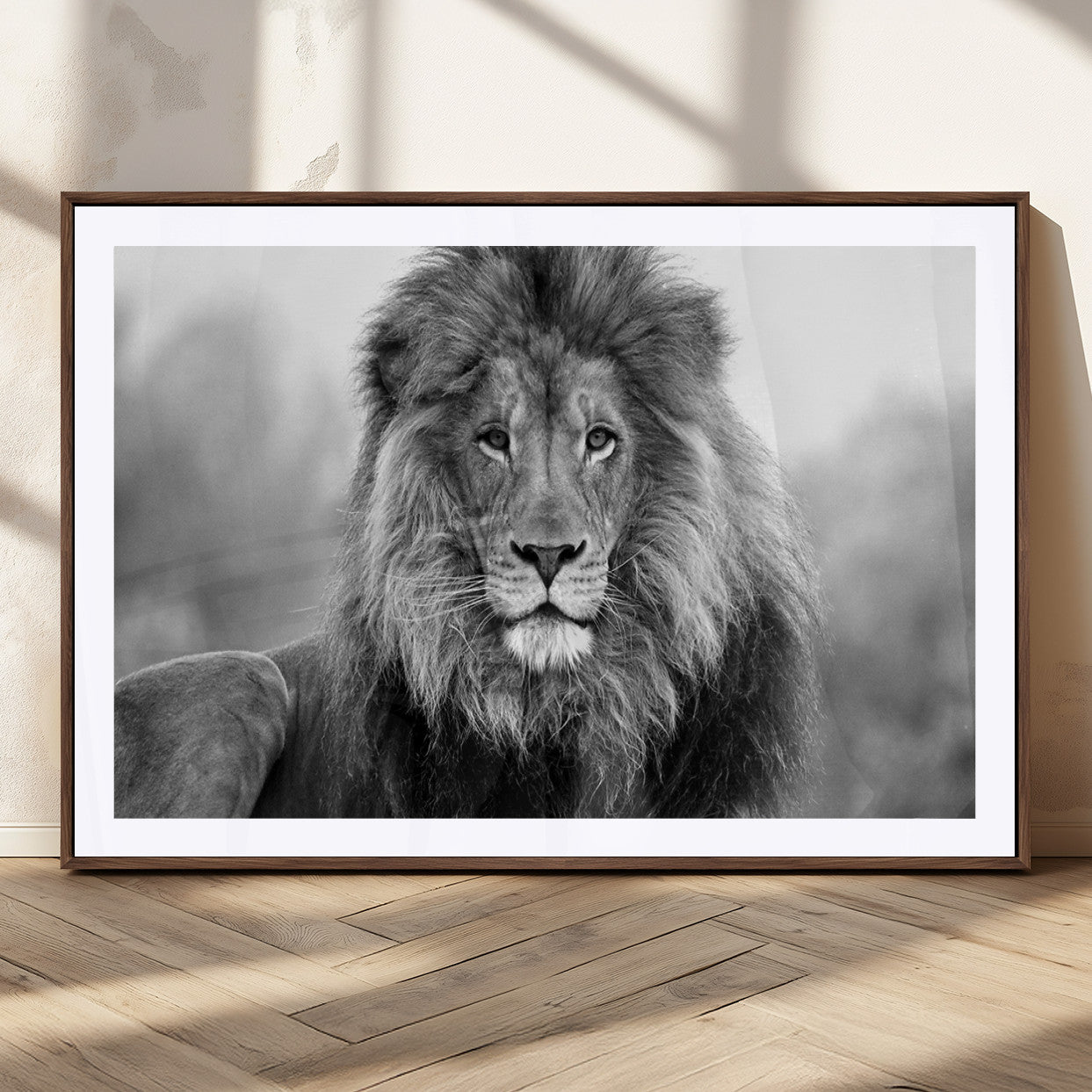 MGC-FP-36x24 - Black and White Lion Canvas Wall Art Animal Print