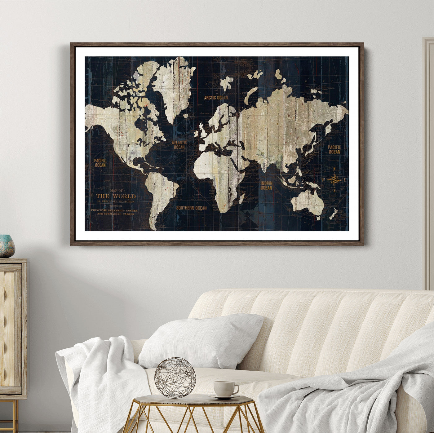 14651-MGC-FP-36x24_Walnut-Push Pin World Map Canvas Print – Framed Wall Art for Couples to Track Their Travels – Anniversary Gift or Home Adventure Decor
