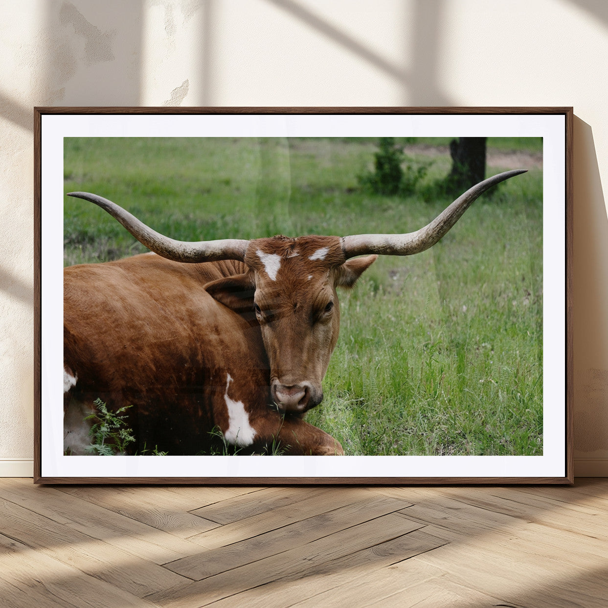 MGC-FP-36x24 - Longhorn Steer Canvas Wall Art – Rustic Nature Triptych Decor for Living Room or Office – Ready to