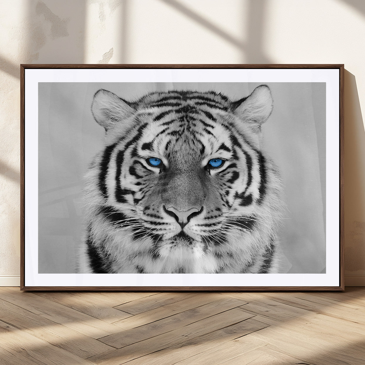 MGC-FP-36x24 - Black and White Tiger Wall Art Animal Canvas Print