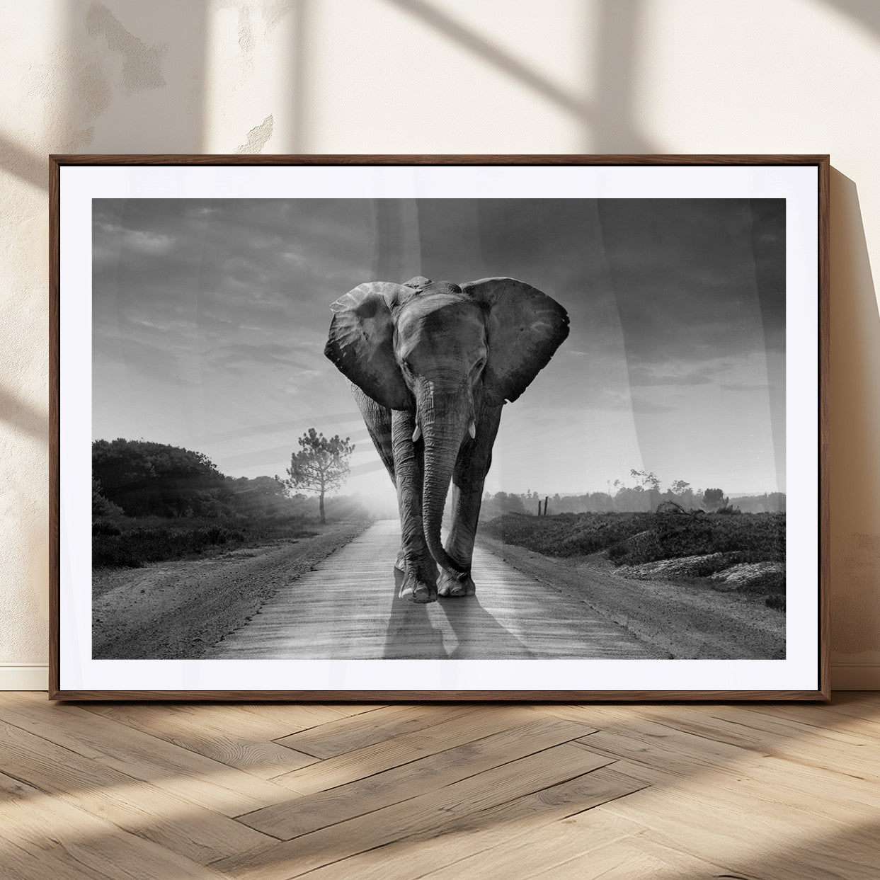 MGC-FP-36x24 - Black and White Elephant Wall Art Canvas Print