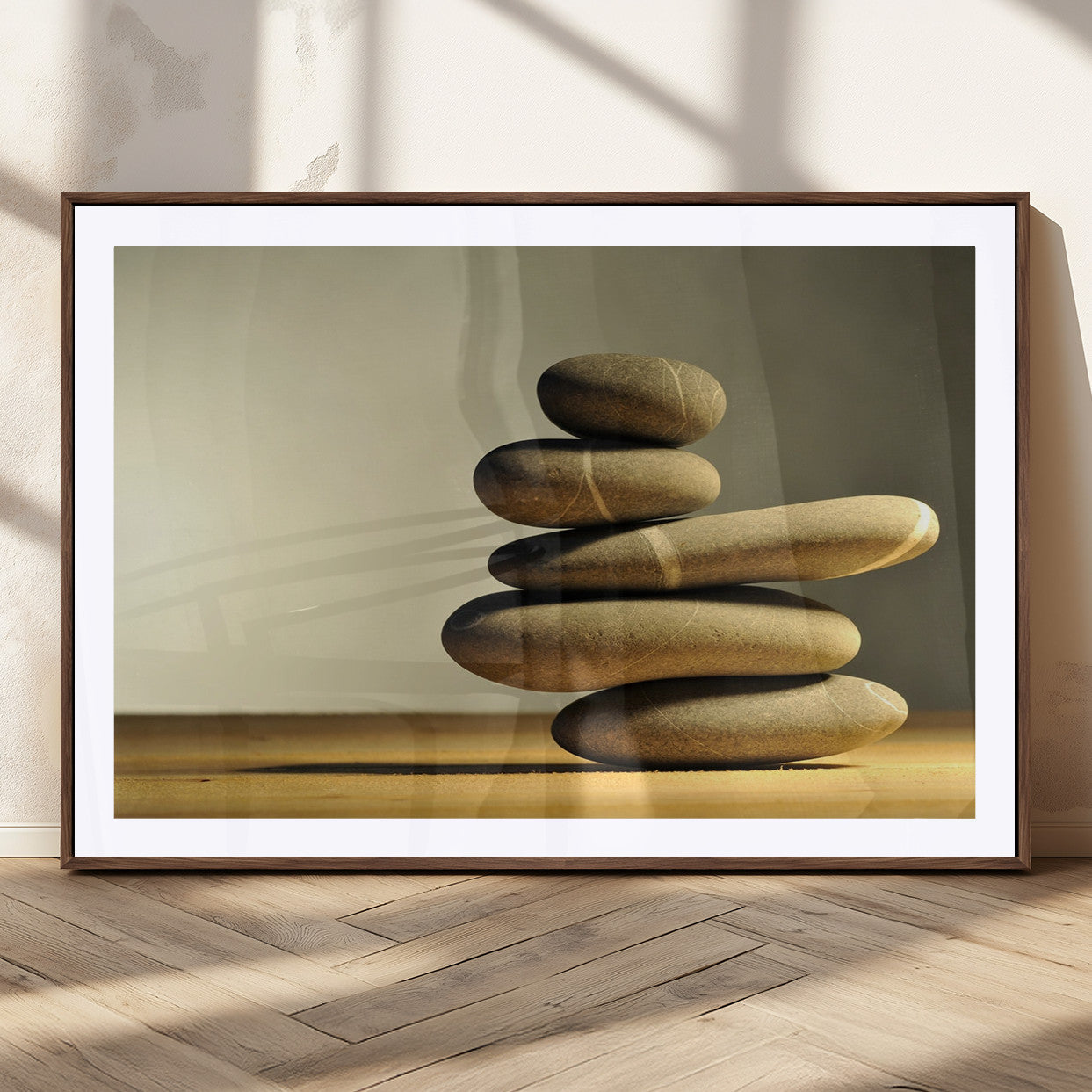 90045-MGC-FP-36x24_Walnut-Fluvial Zen Stones Canvas Wall Art Print