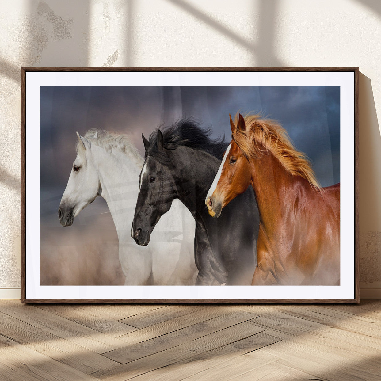 MGC-FP-36x24 - Animal Wall Art Three Horses Farmhouse Art Canvas, Framed Three Horses Canvas Print