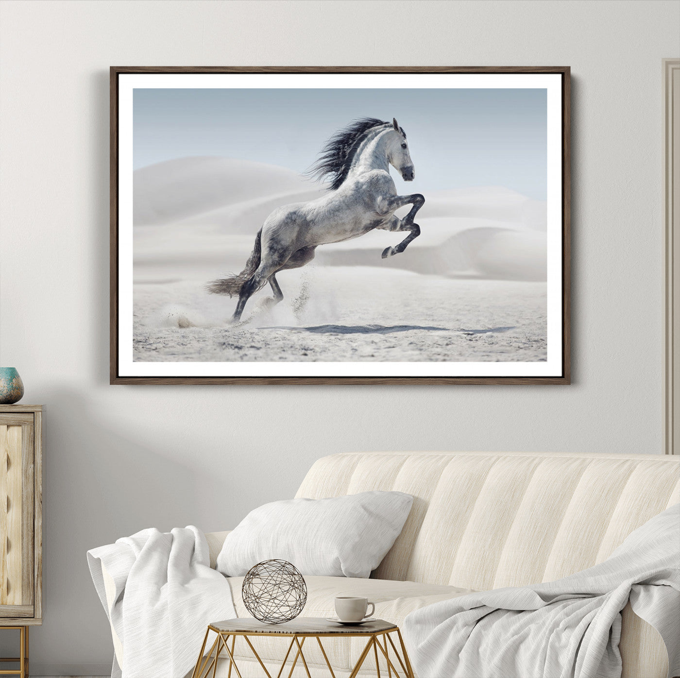 46422-MGC-FP-36x24_Walnut-Prancing Horse on Dessert Large Wall Art Animal Canvas Print