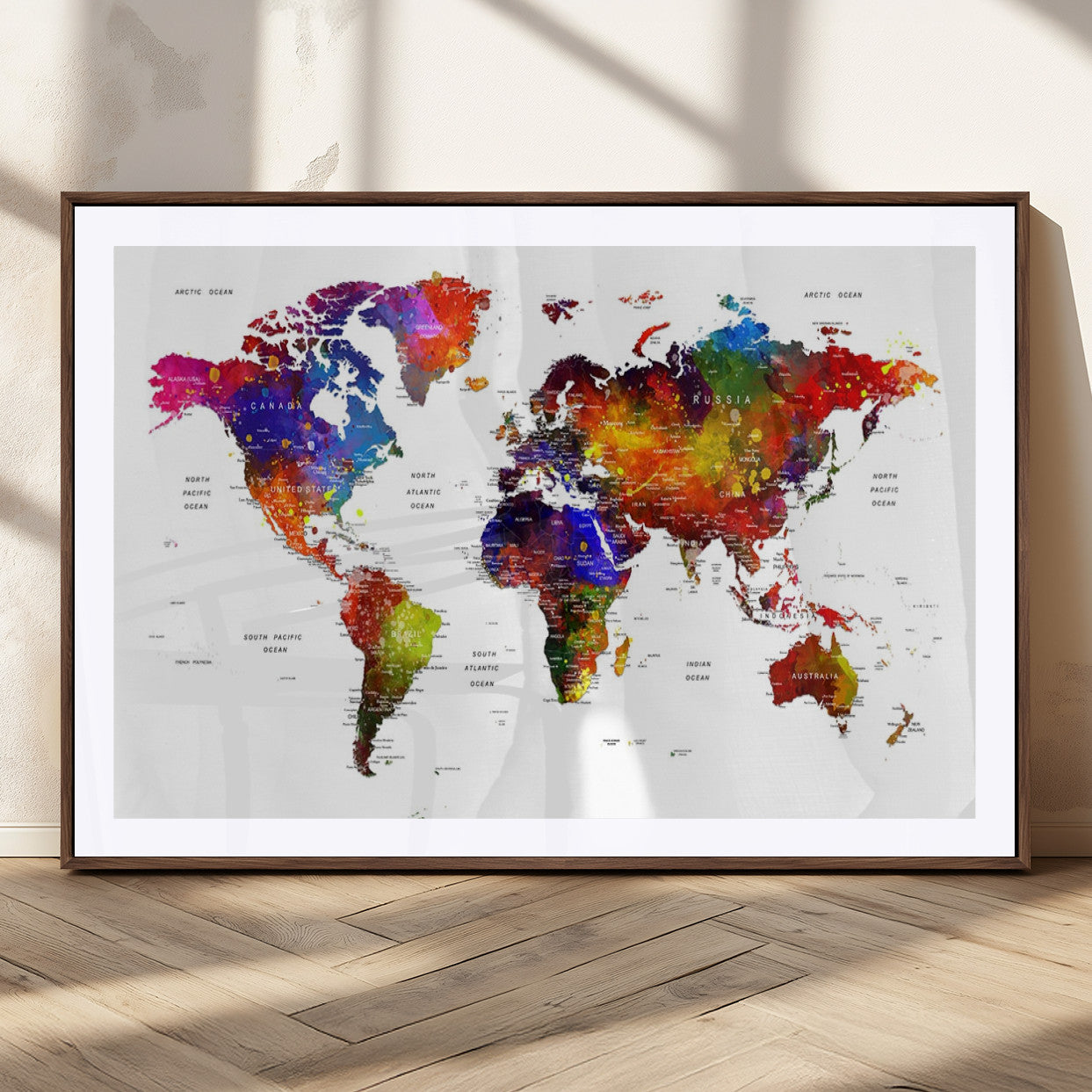 MGC-FP-36x24 - Push Pin World Map Canvas Print – Framed Wall Art for Couples to Track Their Travels – Anniversary