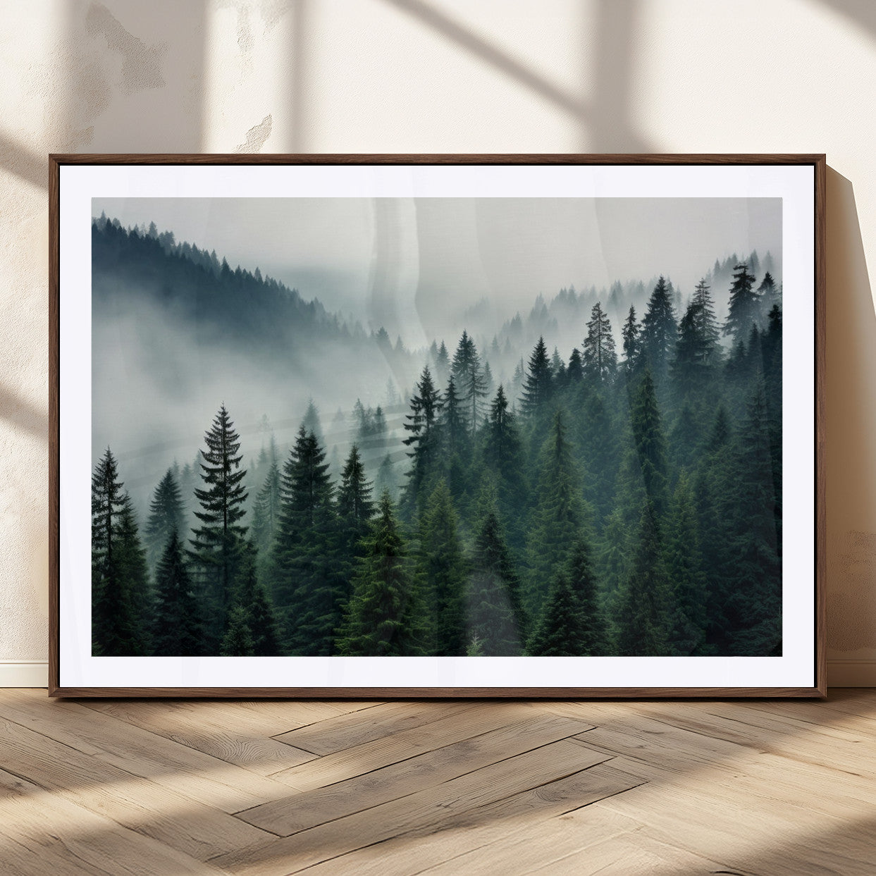 MGC-FP-36x24 - Captivating Misty Forest Wall Art Premium Canvas Print, Foggy and Serene Atmosphere Canvas Print