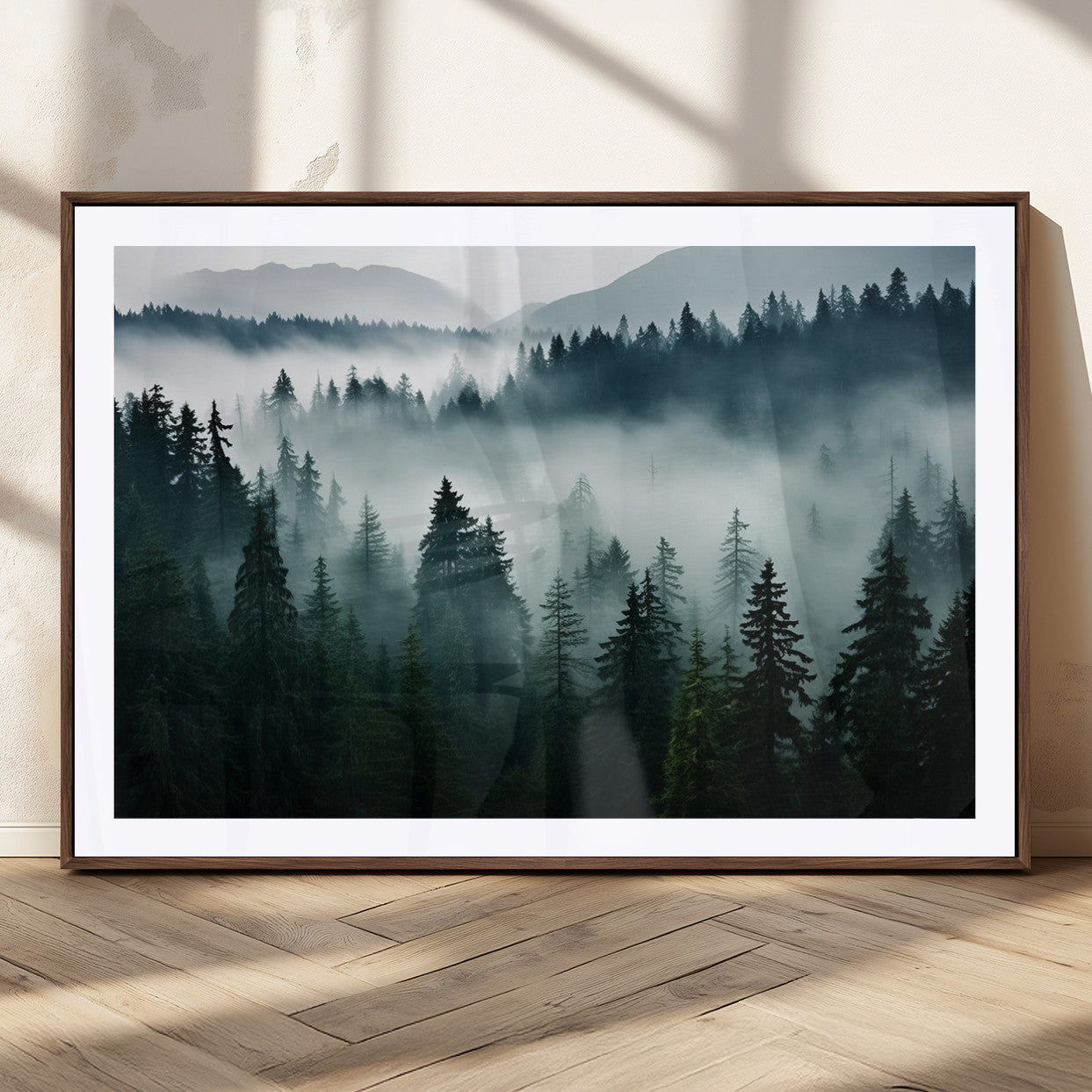 MGC-FP-36x24 - Captivating Misty Forest Wall Art Canvas, Premium Canvas Print a Foggy and Serene Atmosphere