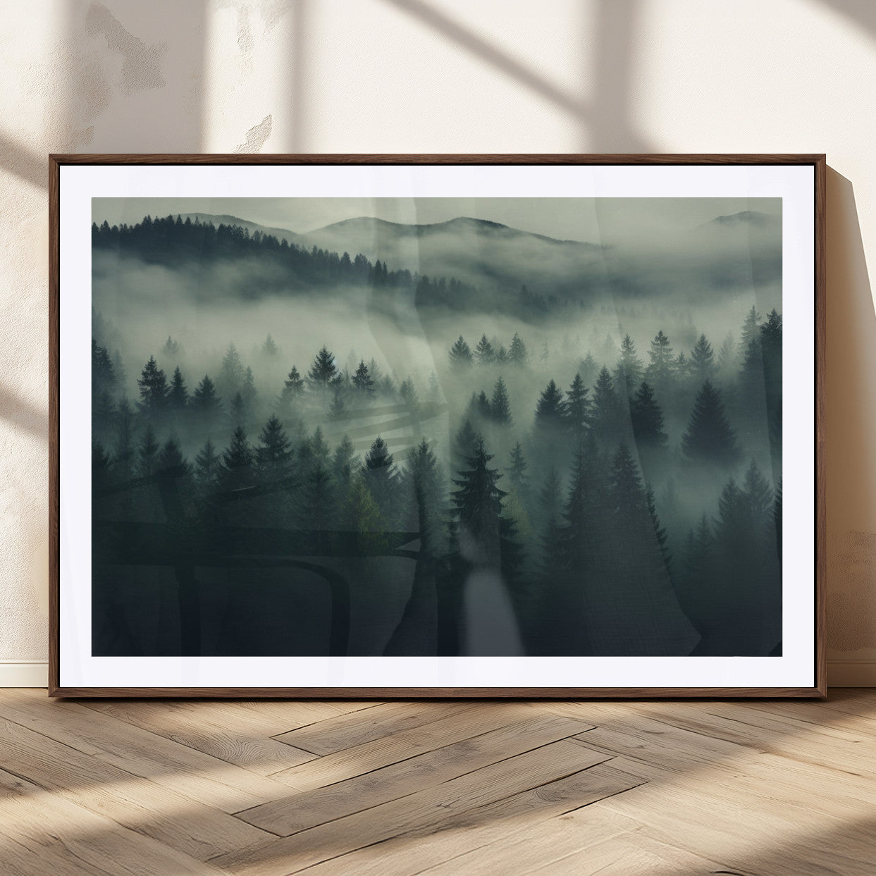 MGC-FP-36x24 - Misty Forest Wall Art Premium Canvas Print a Foggy and Serene Atmosphere