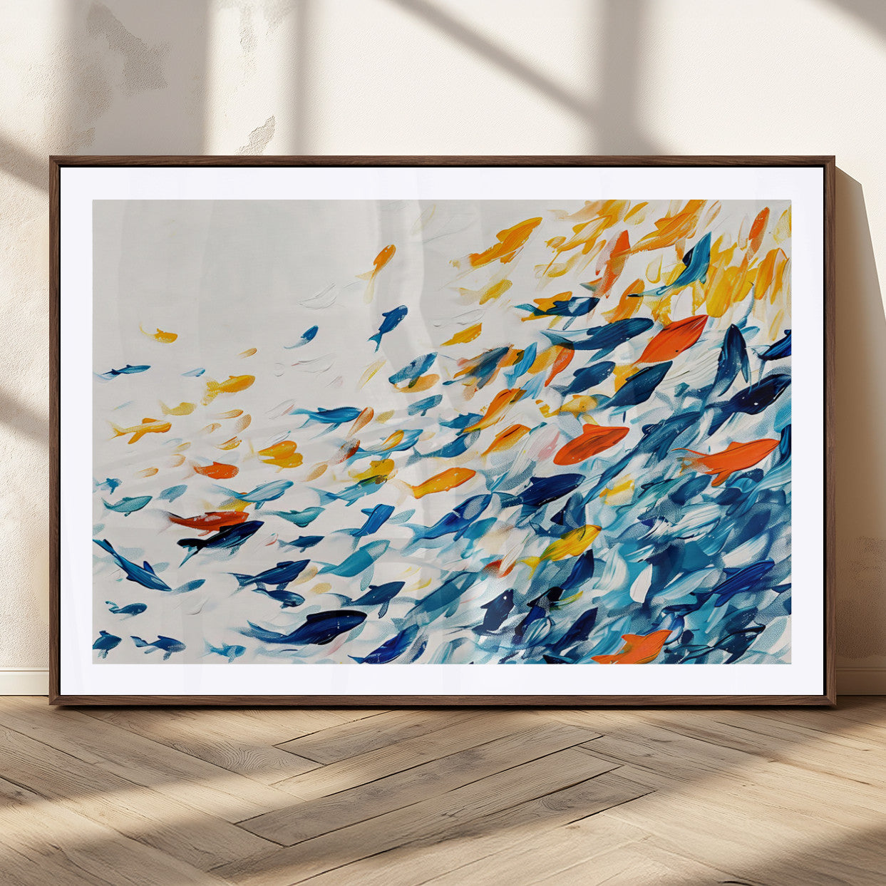 MGC-FP-36x24 - Abstract Fish Shoal Wall Art Canvas Print, Colorful Fish Herd Painting on Canvas Print, Ocean Animal