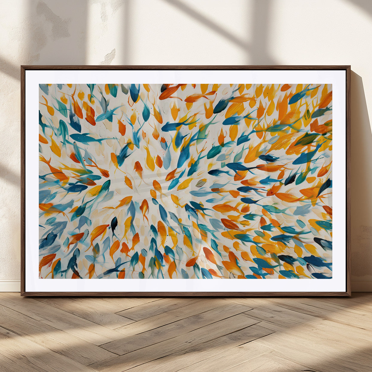 59969-MGC-FP-36x24_Walnut-Colorful Fish Wall Art Print – Abstract Ocean-Inspired Wall Art for Modern Spaces | Framed Canvas,