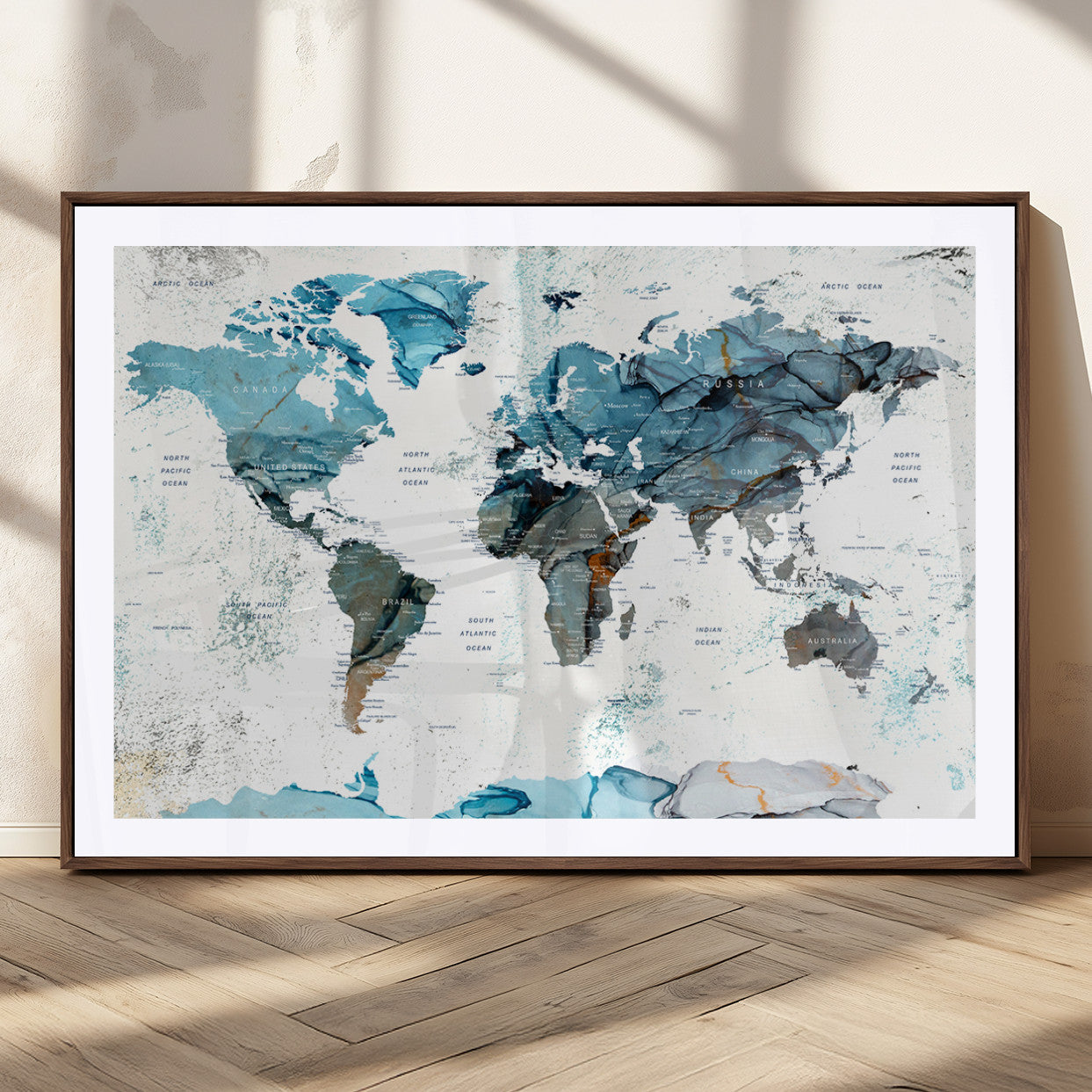 MGC-FP-36x24 - Push Pin World Map Canvas Print – Framed Wall Art for Couples to Track Their Travels – Anniversary