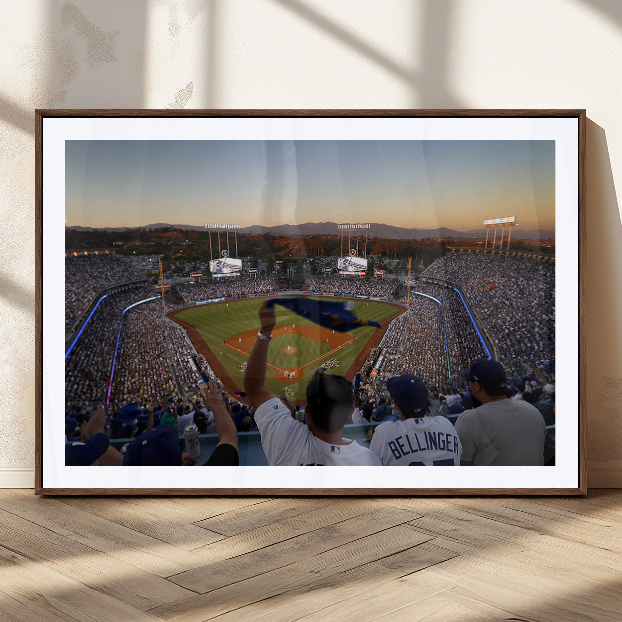MGC-FP-36x24 - Dodger Stadium Sunset Game Triple Canvas Wall Art - Los Angeles Dodgers MLB Match