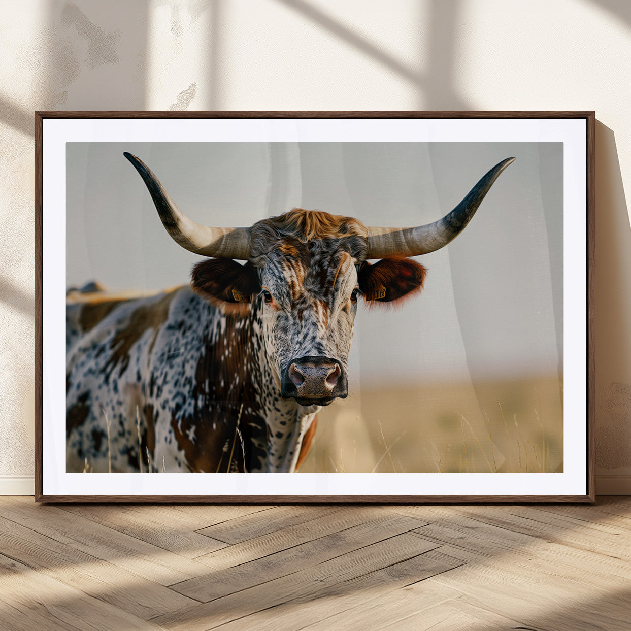 MGC-FP-36x24 - Texas Bull Longhorn Wall Art Canvas Print for Farm House Wall Decor, Farmhouse Wall Art Print