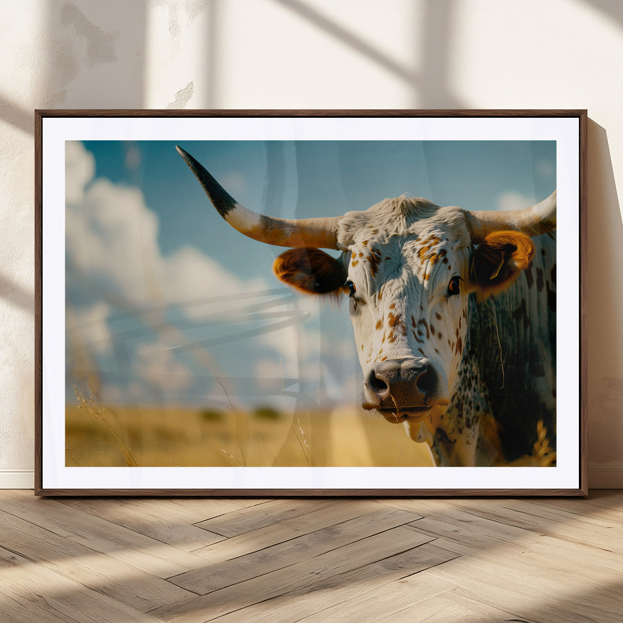 MGC-FP-36x24 - Longhorn in the Prairie - Stunning Ranch-Style Triptych Wall Art for Western Home Decor, Cowboy Wall