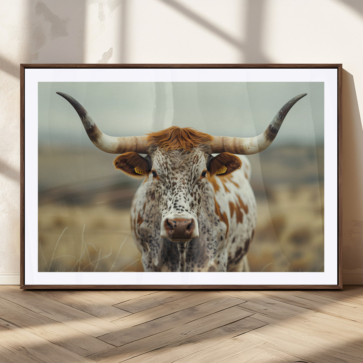 MGC-FP-36x24 - Texas Cow Longhorn Wall Art Canvas Print for Farm House Wall Decor, Farmhouse Wall Art Print