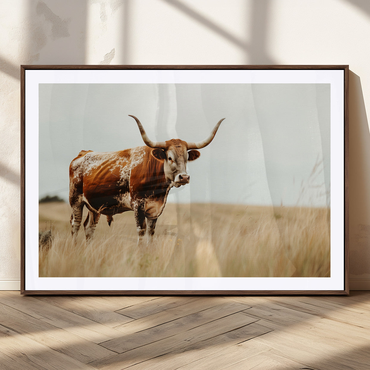 MGC-FP-36x24 - Texas Longhorn Canvas Wall Art Print – Majestic Western Cattle in Rustic Farmhouse Decor – Cow Wall