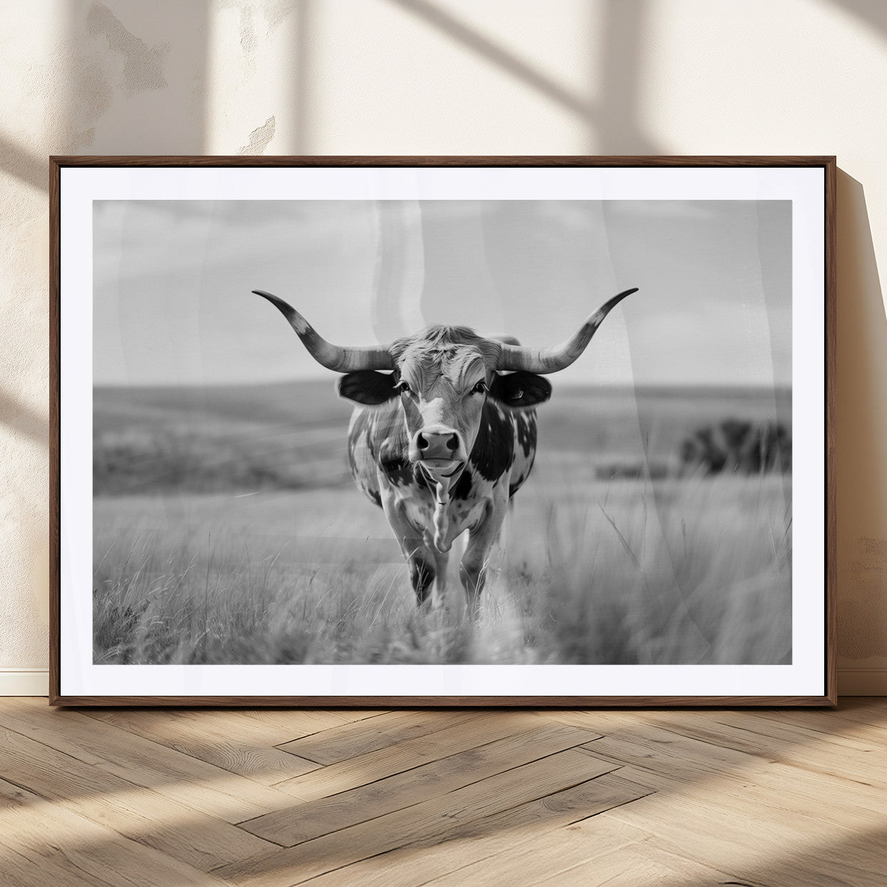 MGC-FP-36x24 - Texas Cow Longhorn Wall Art Canvas Print for Farm House Wall Decor, Farmhouse Wall Art Print