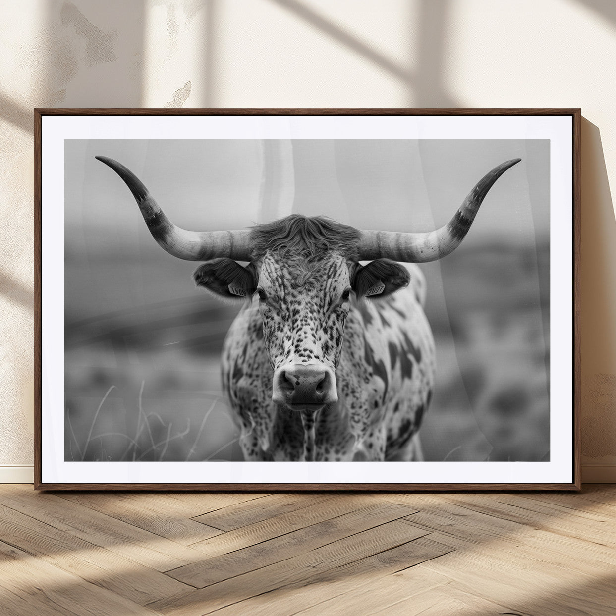 MGC-FP-36x24 - Texas Cow Longhorn Wall Art Canvas Print for Farm House Wall Decor, Farmhouse Wall Art Print