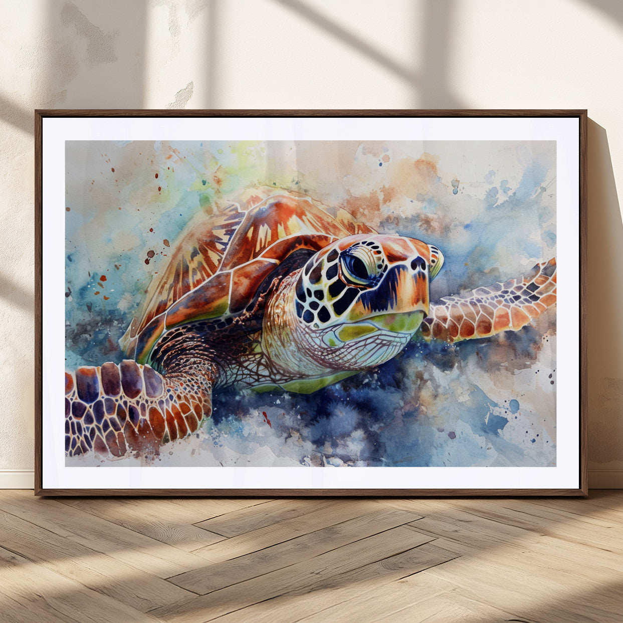 MGC-FP-36x24 - Watercolor Sea Turtle Wall Art Canvas Print - Vibrant Ocean Colors in Watercolor Style - Ready to