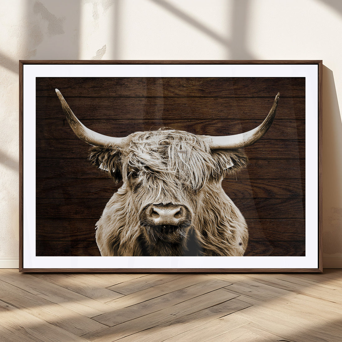 Highland Cow Wall Art Canvas Print, Rustic Farmhouse Decor, Majestic Scottish Highland Bull Portrait