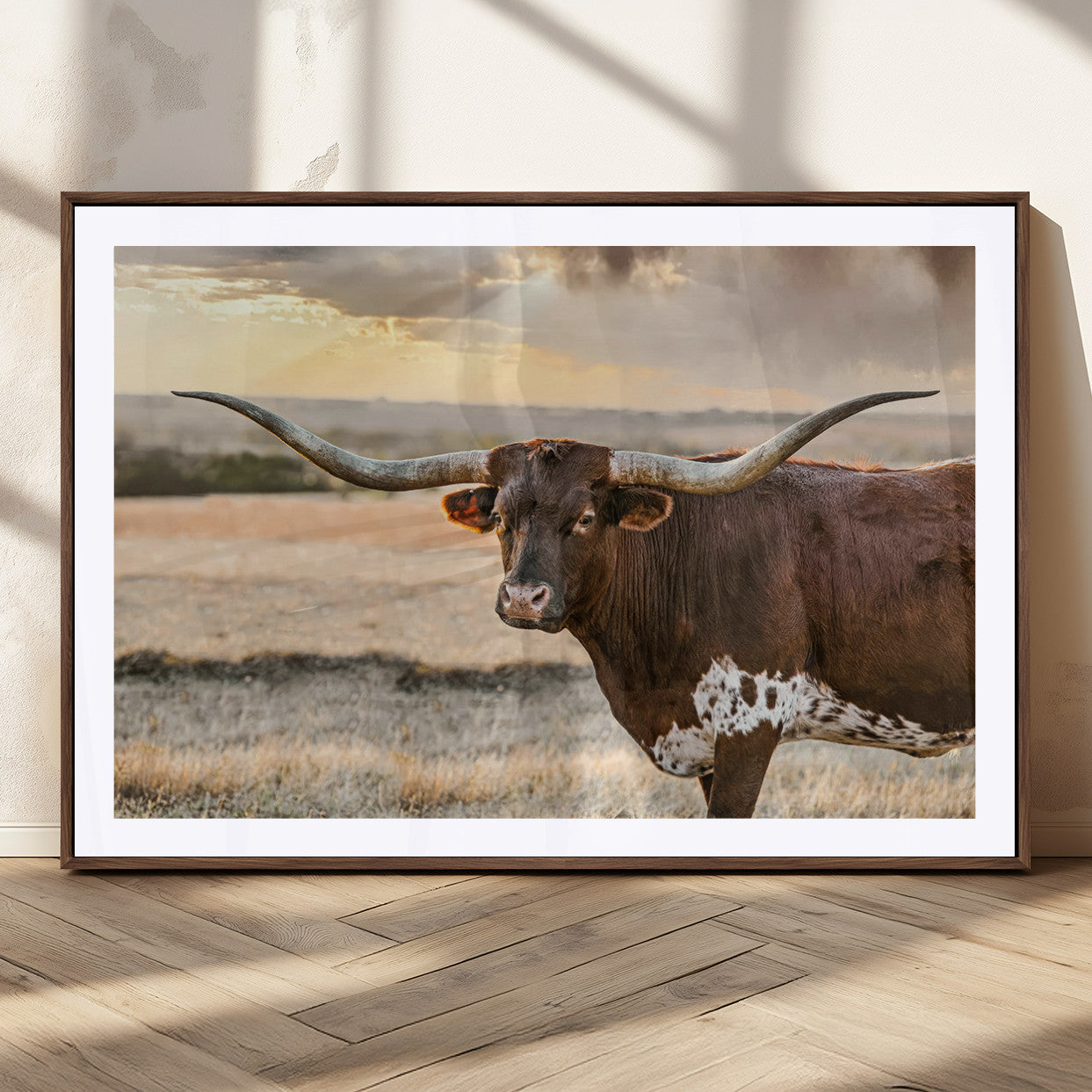MGC-FP-36x24 - Texas Longhorn Wall Art Canvas Print, Rustic Ranch Decor, Majestic Western Longhorn Cattle