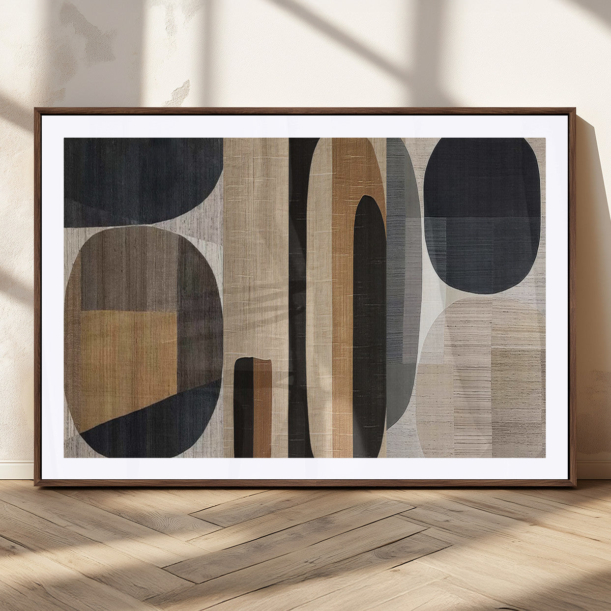 MGC-FP-36x24 - Abstract Minimalist Canvas Wall Art - Neutral Geometric Modern Boho Decor, Minimalist Brown Wabi