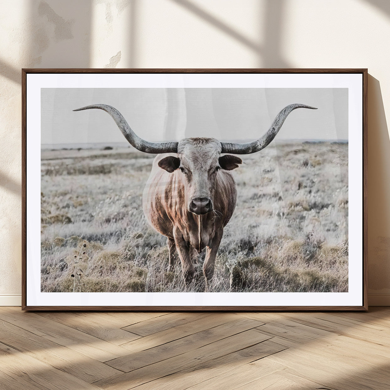 26121-MGC-FP-36x24_Walnut-Rustic Texas Longhorn Wall Art Canvas Print | Western Farmhouse Decor for Living Room or Office,