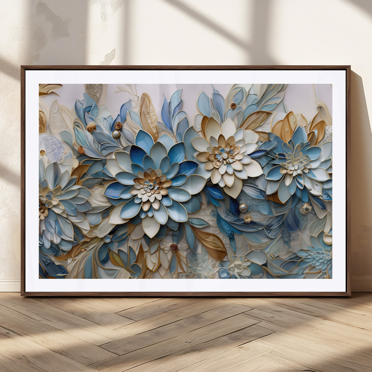 MGC-FP-36x24 - Blu Abstract Flower Wall Art Canvas Print