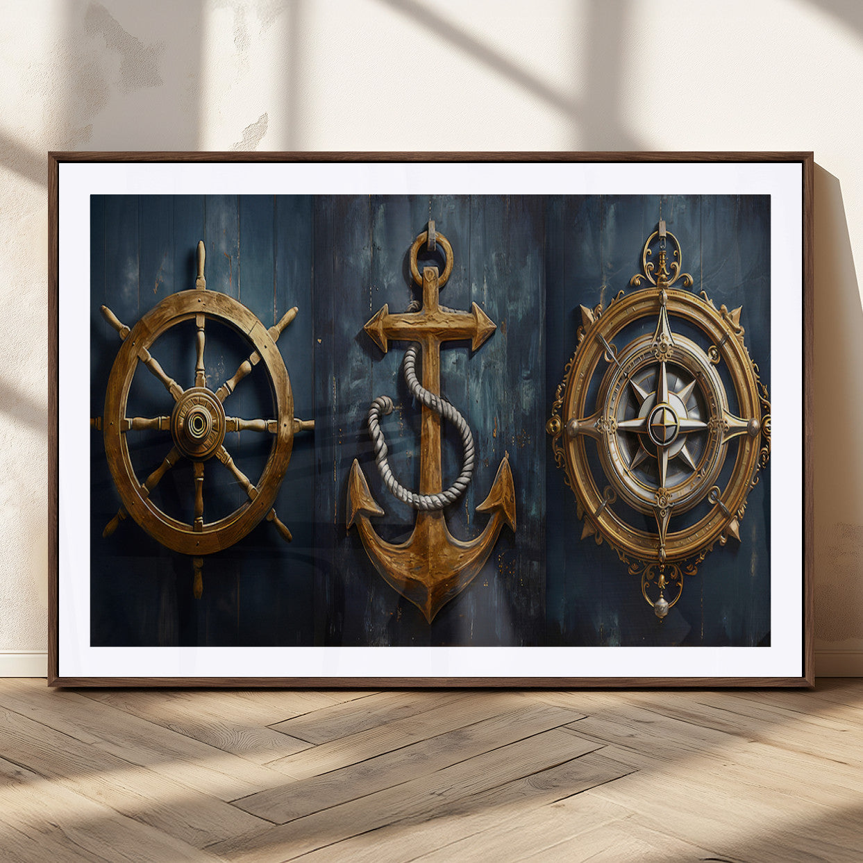 MGC-FP-36x24 - Boat Anchor Compass With Rope Wall Art Canvas Print | Beach House Wall Art