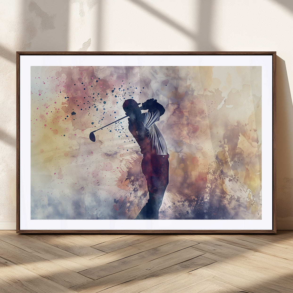 MGC-FP-36x24 - Abstract Watercolor Golf Player Wall Art Canvas Print