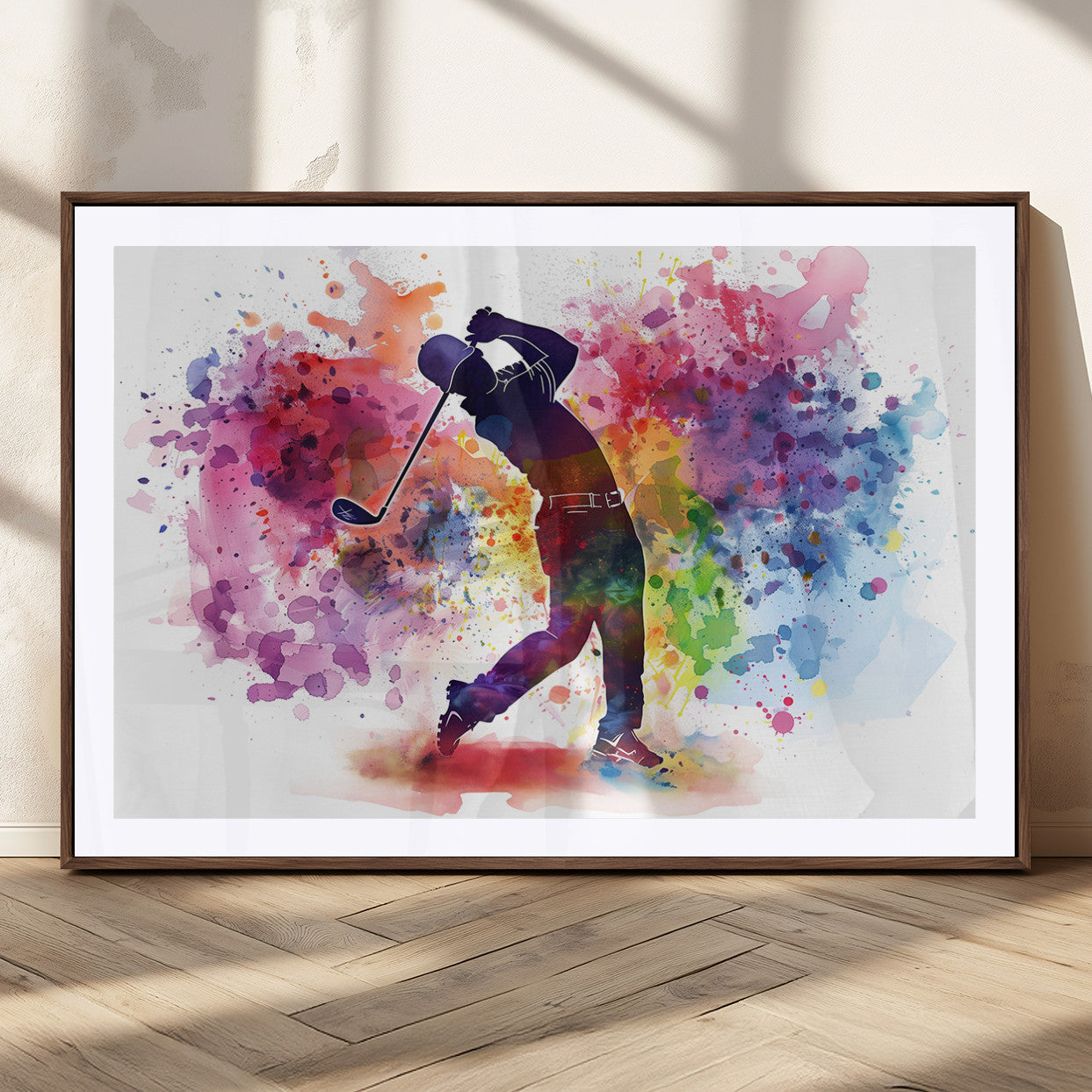 MGC-FP-36x24 - Colorful Golfer Swing Wall Art Canvas Print - Ready to Hang, Framed Sports Decor