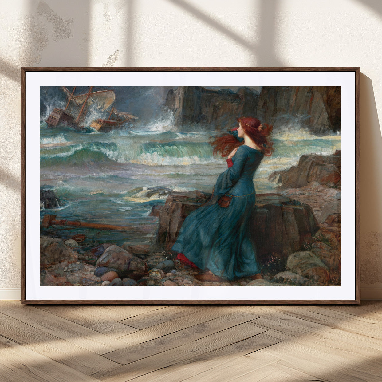 1-MGC-FP-36x24_Walnut-Miranda by the Shore Wall Art Canvas Print – Tempest Scene Ocean Storm – Ready to Hang