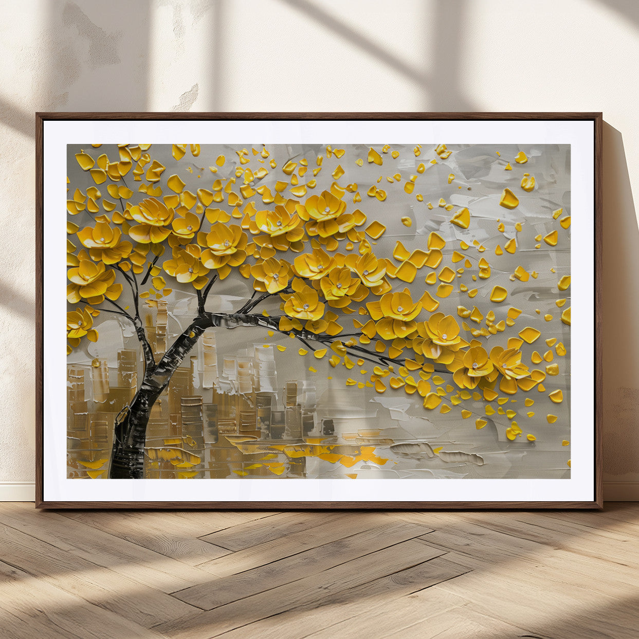 MGC-FP-36x24 - Yellow Blossom Tree Canvas Wall Art - Floral Abstract Modern Contemporary Artwork for Living Room or
