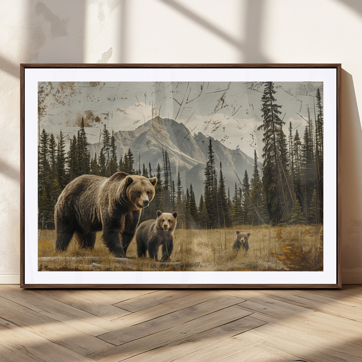 MGC-FP-36x24 - Rustic Grizzly 399 Bear Family Wall Art Canvas Print