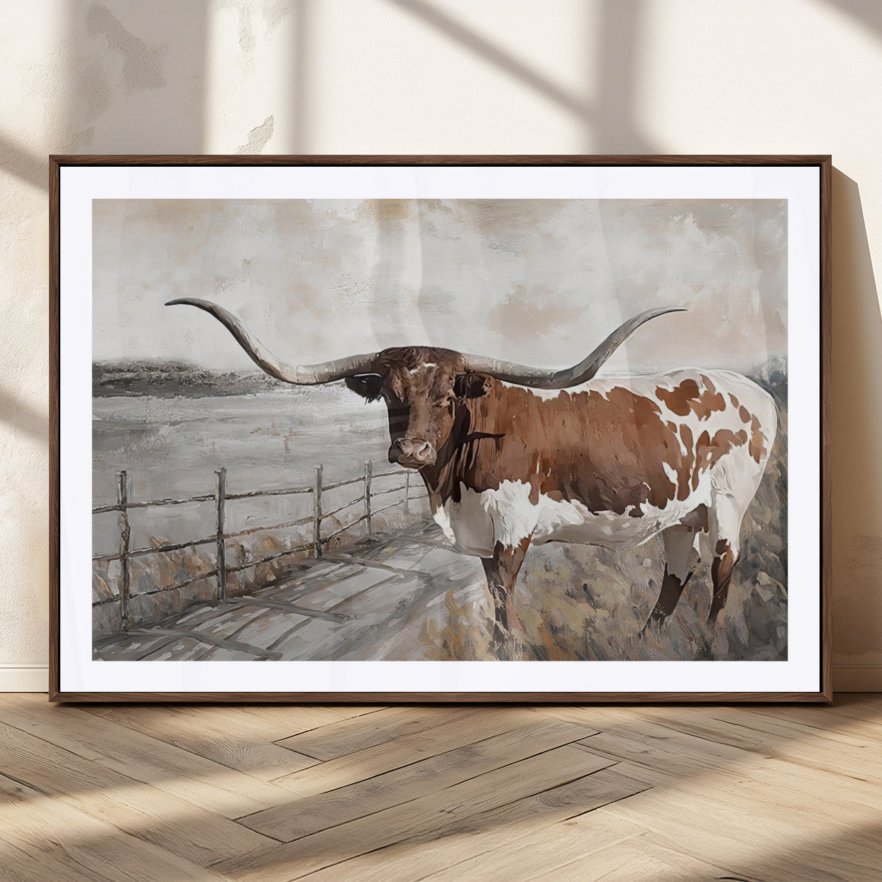 57340-MGV-CV-36X24-Vintage Texas Cow Wall Art Canvas Print, Rustic Longhorn Wall Art | Canvas Print for Farmhouse Decor