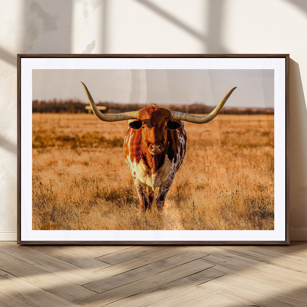 MGC-FP-36x24 - Longhorn Cow Wall Art | Ready to Hang Framed Canvas Print for Farmhouse and Barn Decor