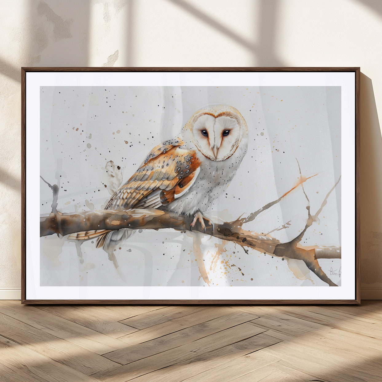 MGC-FP-36x24 - Barn Owl Wall Art on Branch | Stunning Canvas Print for Nature Lovers | Ready to Hang and Framed