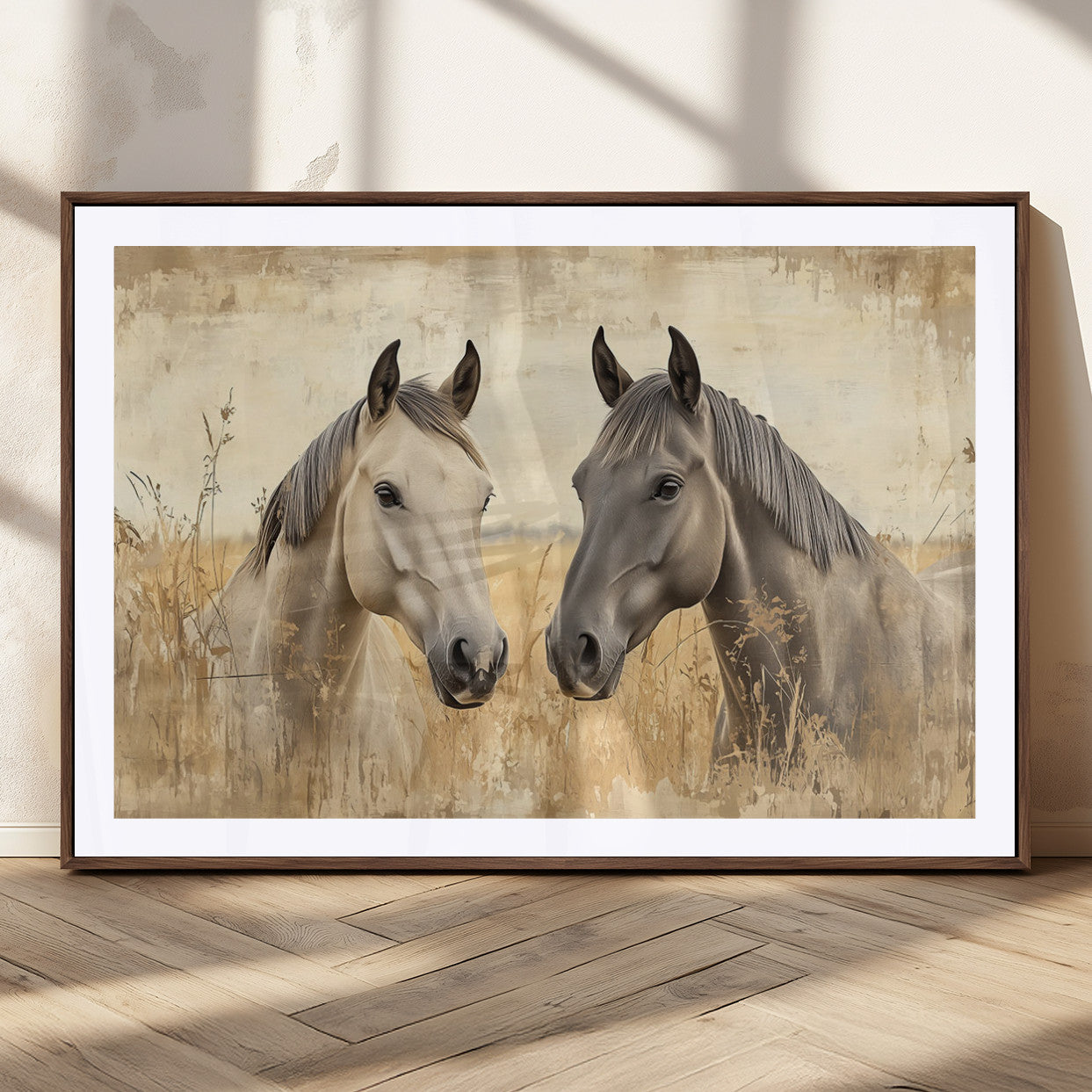 MGC-FP-36x24 - Chines Ink Style Grunge Horses Wall Art Canvas Print