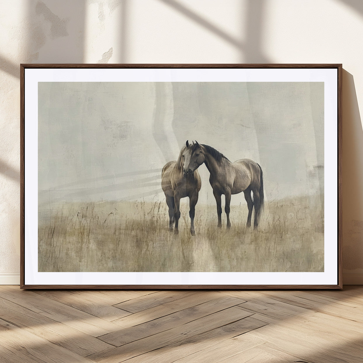MGC-FP-36x24 - Chines Style Grunge Horses Wall Art Canvas Print