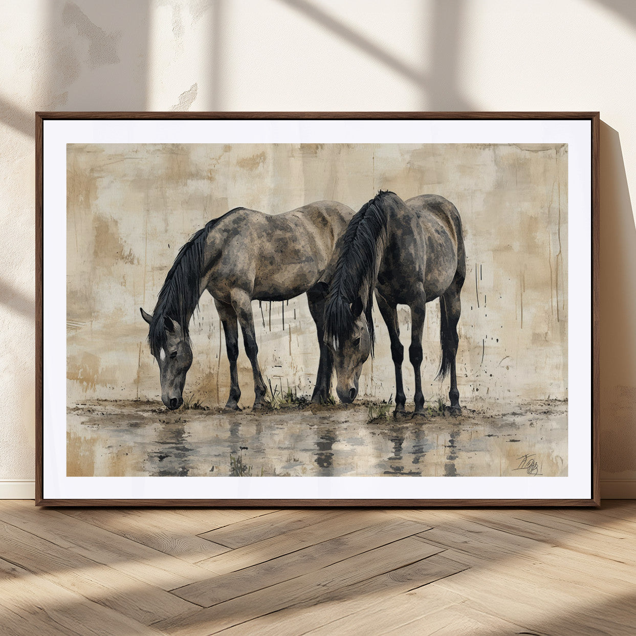 MGC-FP-36x24 - Chinese Style Abstract Black Horses Wall Art Canvas Print - Abstract Horse Wall Art Canvas Print