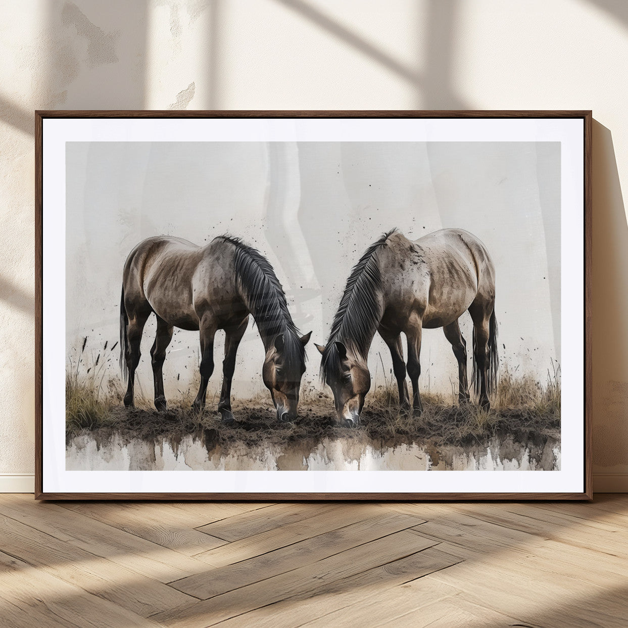 MGC-FP-36x24 - Chines Ink Style Horses Wall Art Canvas Print