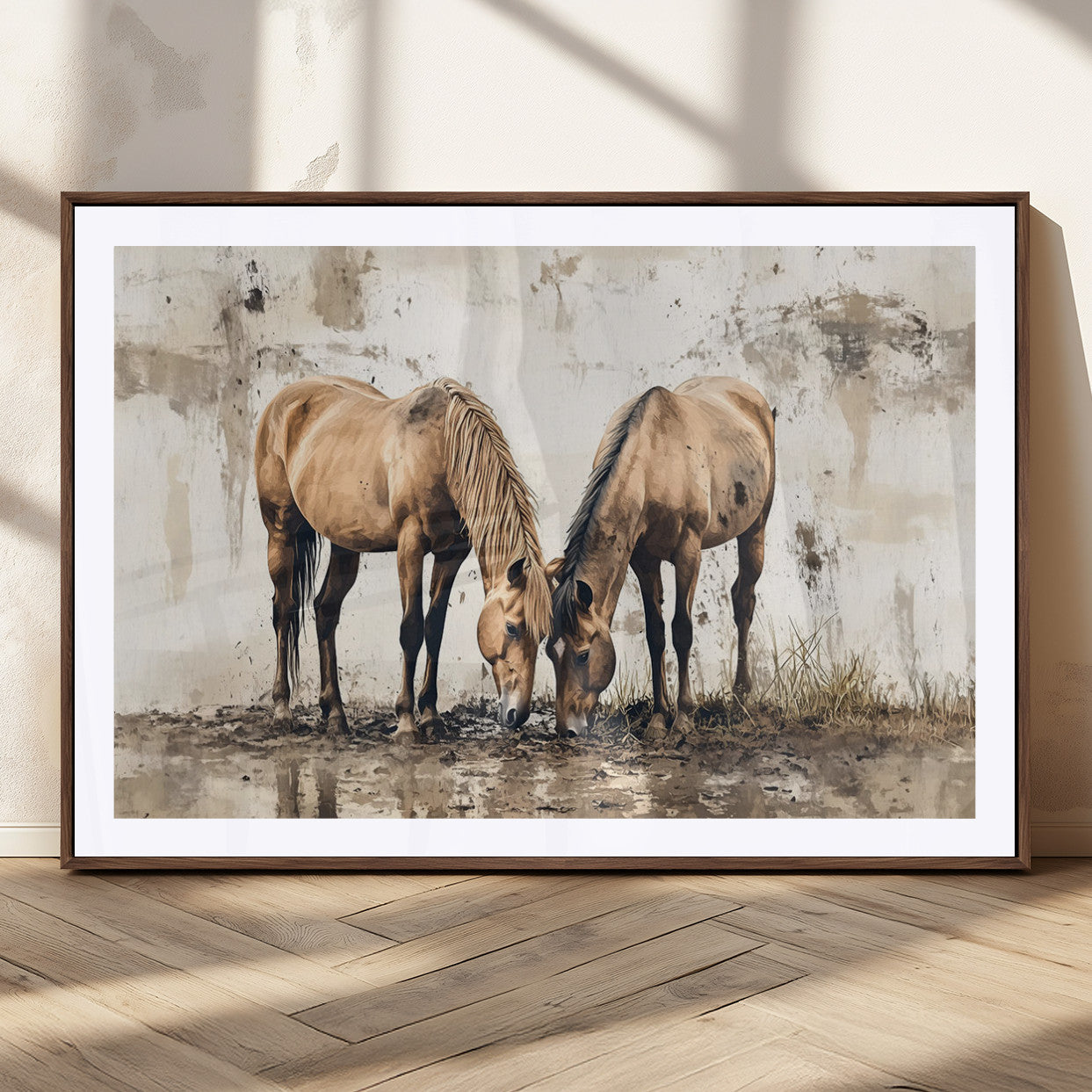 MGC-FP-36x24 - Vintage Horses Wall Art | Ready to Hang and Framed Triptych | Western Farmhouse Wall Decor for
