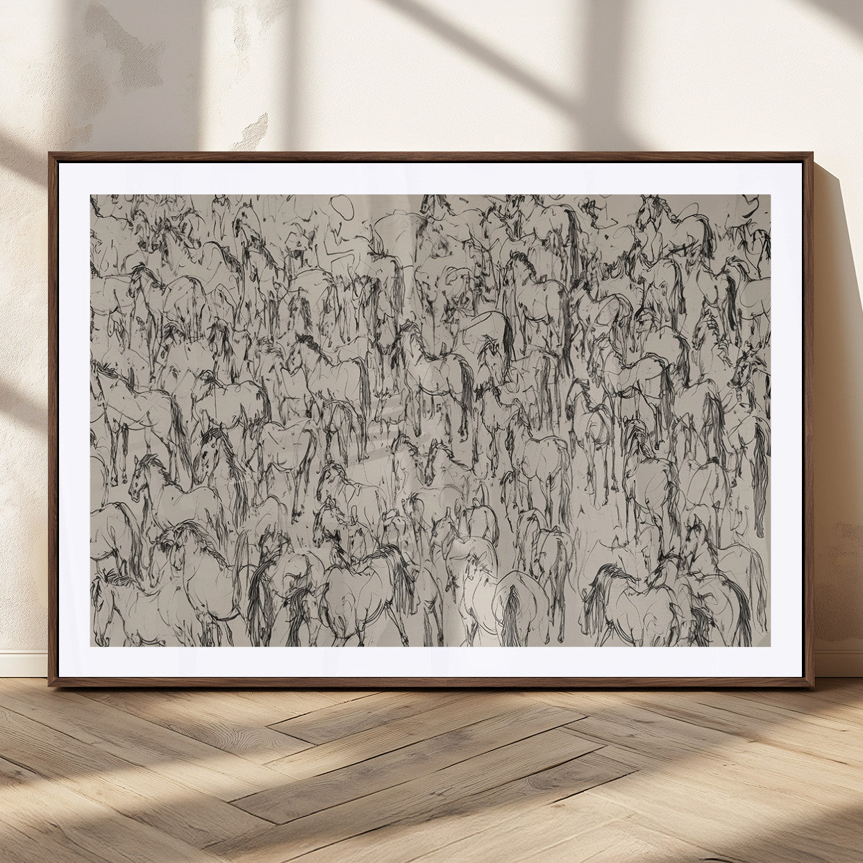 25718-MGC-FP-36x24_Walnut-Abstract Horse Sketch Wall Art | Ready to Hang and Framed | Farmhouse Wall Decor for Living Room or