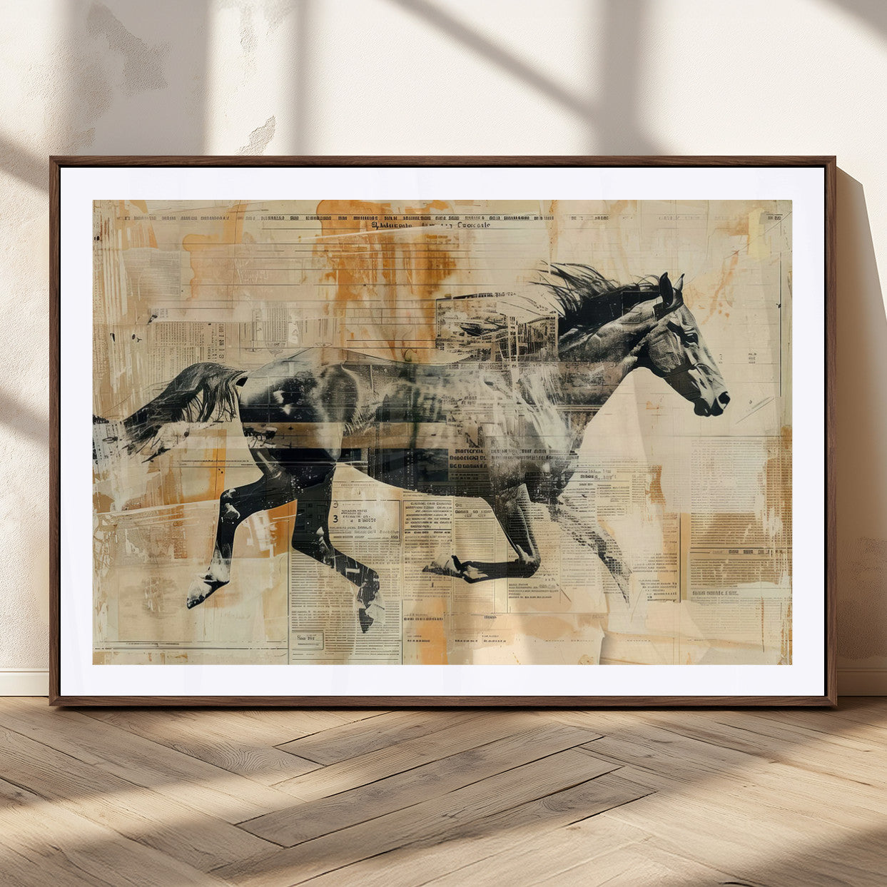 MGC-FP-36x24 - Chines Style Running Horse Western Wall Art | Farmhouse Wall Decor | Ready to Hang Framed Canvas