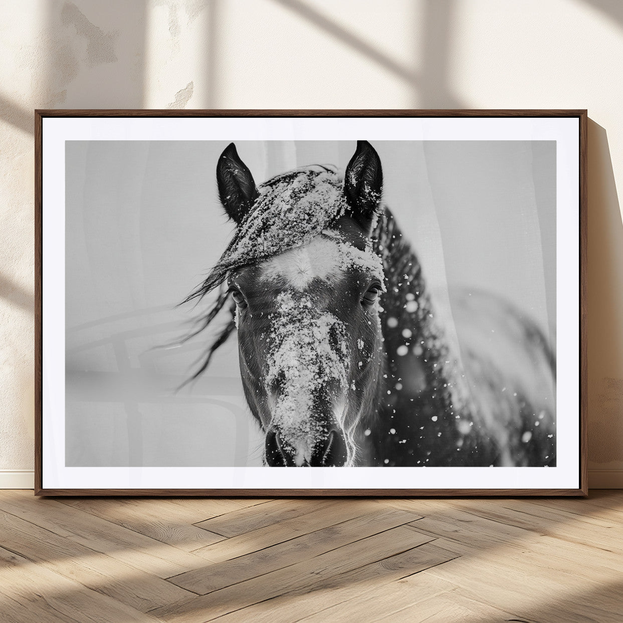 MGC-FP-36x24 - Western Wall Art | Black and White Winter Horse Wall Art | Ready to Hang and Framed | Farmhouse and